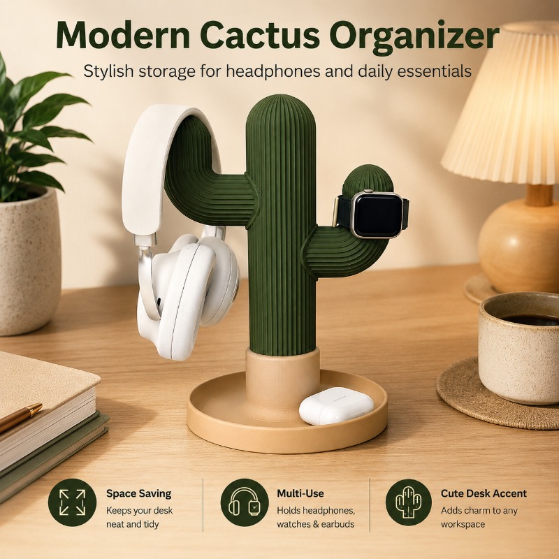 Headset Stand - حامل سماعات رأس بتصميم صبار بسيط
